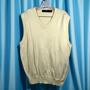Eildon Hills Sweater Vest Men‎ Large Ivory Merino Wool V-Neck Sleeveless Knit